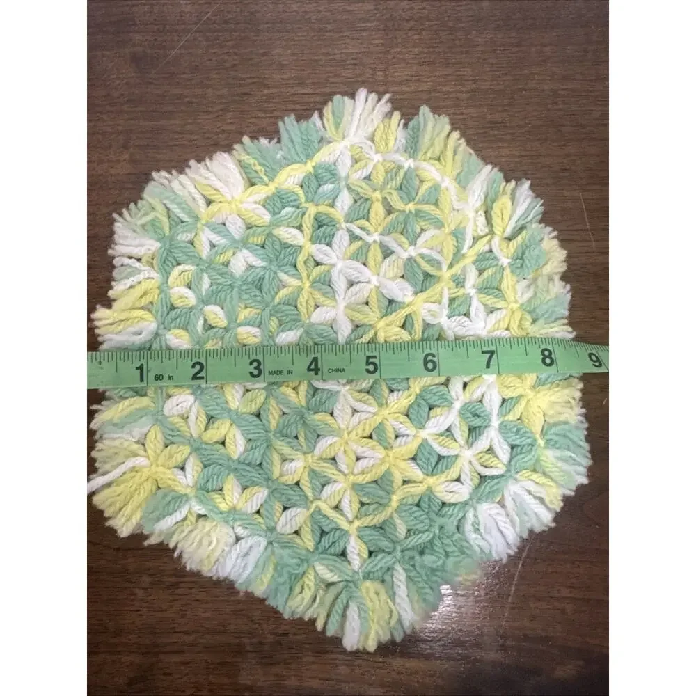 VTG 70’s Crocheted Reversible Hot Pad Trivet Green Color